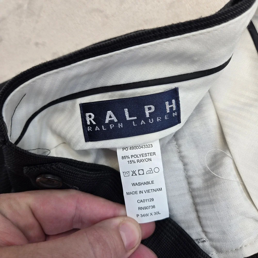 Ralph Lauren Dress Pants Mens 34x30 Black Glen Plaid Excellent Flat Front